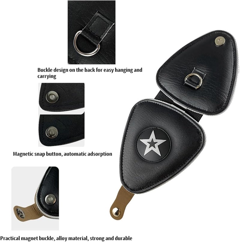 RockCheems Guitar Pick Holder Case, PU Leather Guitar Pick Bag, with 18 pcs Celluloid and 6 pcs Metal Guitar Picks - Image 2
